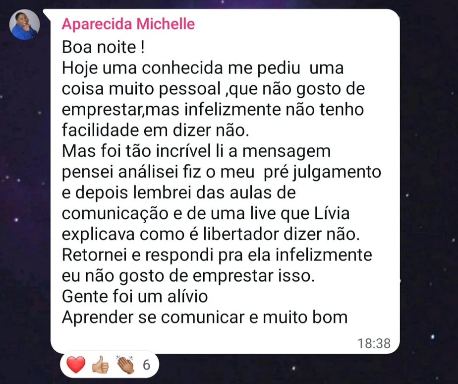 Depoimento sobre comunicação assertiva e segurança para estabelecer limites