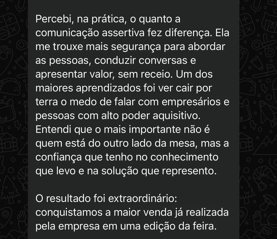 Depoimento sobre segurança em negociações e recorde de vendas