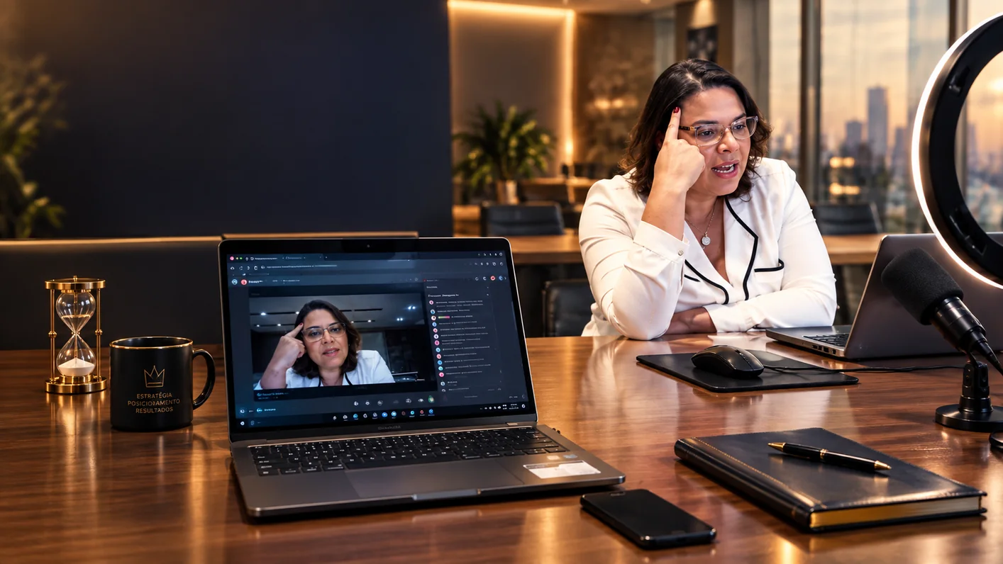 Mentora conduzindo uma preparação executiva online em seu escritório