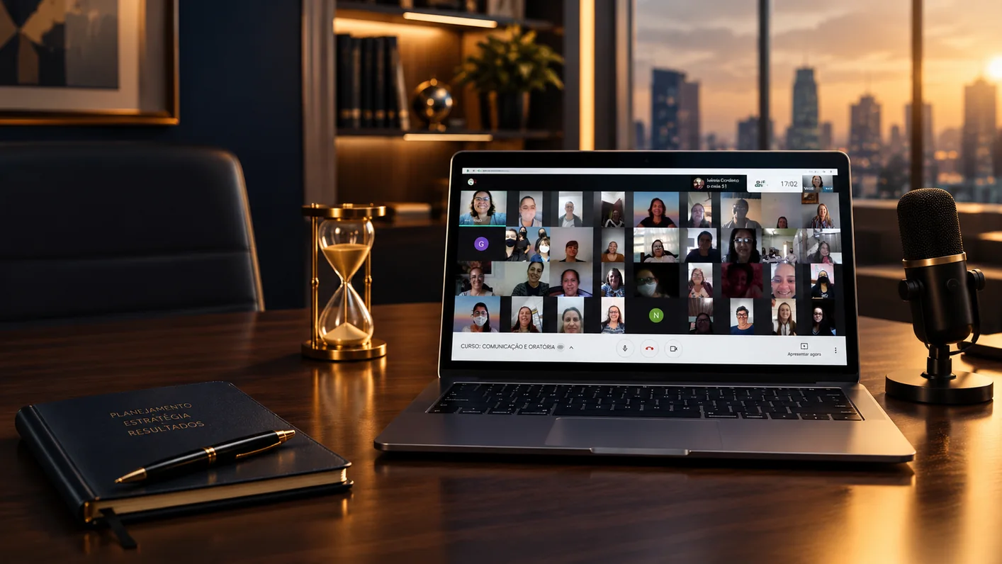 Encontro online ao vivo do Cadeira Executiva exibido em um notebook