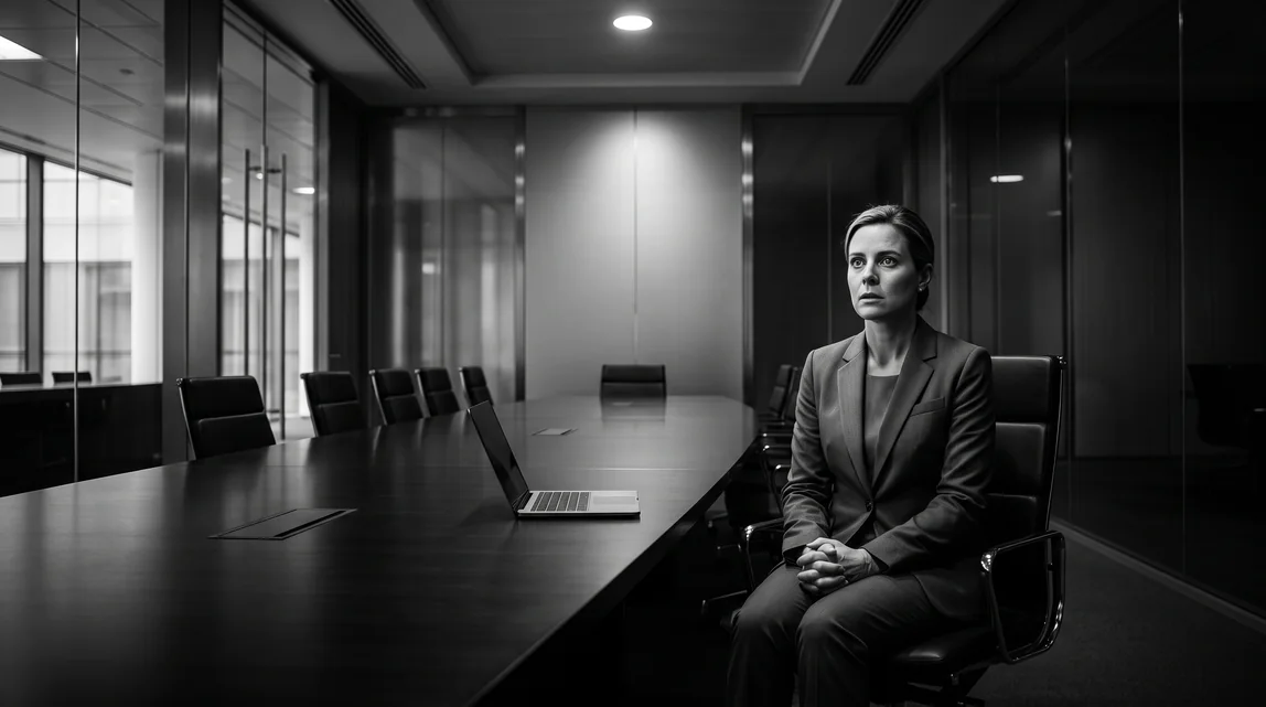 Executiva sozinha à mesa de uma sala de decisões